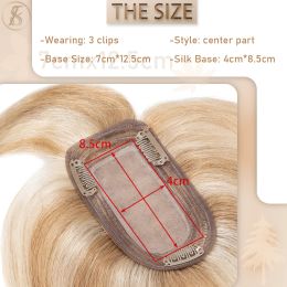 TESS 6"-18" Women Human Hair Toppers 7x12.5cm Hair Clips Natural Hair Wigs 100% Human Hairpiece For Women Silk Base Clip In Hair