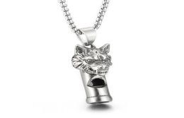 Gothic Wolf Head Whistle Necklace Pendant Casting Stainless Steel Rolo Chain Jewellery For Mens Boys Cool Gifts 3mm 24 Inch2206941