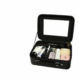 pu Waterproof Handheld Women's Cosmetic Bag Simple Large Capacity Portable Travel Toiletry Makeup Bag Organiser Case with Mirror D7B8#