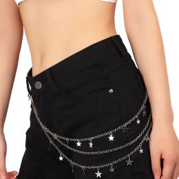 Women Skirts Pants Chain Punk Style Multi Layer Chains Five-pointed Star Pendant Waist Wallet Chain Charm Jeans Pocket Decor