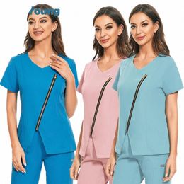 wholesale New High Quality Nurse Uniform Laboratory Pet Shop Overalls Fi Slim Breathable Frosted Tops Hotel Workwear Blouse z8Dm#