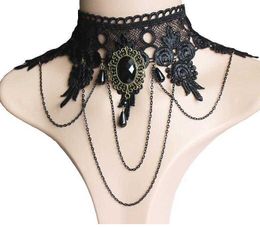 Punk-Weithals-Ornament, schwarze Spitze-Halskette, Bankettkleid, übertriebene Quaste, Anhänger, Schlüsselbeinkette, weiblich