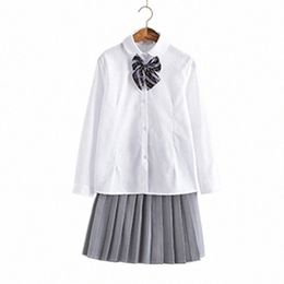 women JK Sailor High School Student Dr Uniform Girl Cute Japan Preppy Style White Top Grey Pleated Short Skirt 95G9#