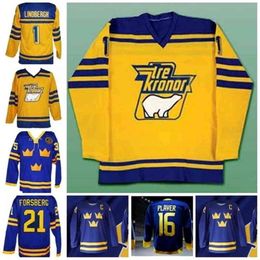 24S 374040vintage 1 Lindbergh Sweden Tre Kronor Hockey Jersey Peter Foppa Forsberg 40 ZETTERBERG 35 LUNDQVIST Custom Name and Number