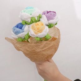 Decorative Flowers Creative Idea Gift Valentine's Teacher's Day Rose For Home Party Knitted Flower Woven Bouquet Crochet Wedding Decoration