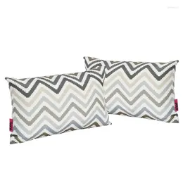 Pillow Noble House Memori Water Resistant Fabric Striped Rectangular Throw Pillows Set Of 2 Grey