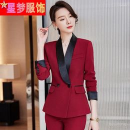 Women's Two Piece Pants Red Suit Spring And Autumn Ol High-End Temperament Host Business Formal Wear Work Clothes