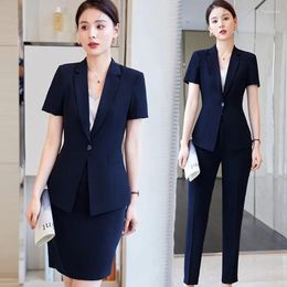 Women's Two Piece Pants Small Suit Outfit Short-Sleeved Summer Work Clothes Temperament Professional Thin Formal Coat For Women