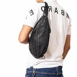 man Black Casual Bag Men's Chest Bag Genuine Leather Menger Bag Casual Men Top Layer Real Leather Shoulder Bags Chest T6PM#