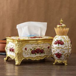 European light luxury pressing toothpick container Tissue box set household living room office tissue storage box Toothpick box 240327