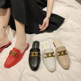 Slippers Woman Cover Toe Casual Women Slides Med Square Heel Low Loafers Platform Female Mule Luxury Flat Block Shoes