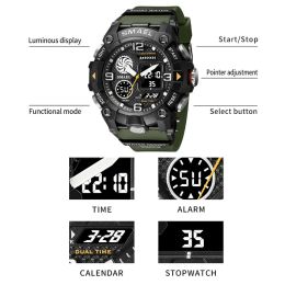 SMAEL Quartz Watch Sport 50M Waterproof Stopwatch Week Display LED Digital Alarm Clock Male 8055 Men Watches Sports Wristwatches