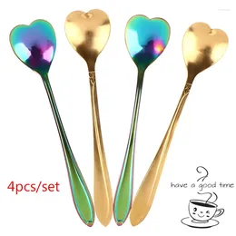 Coffee Scoops 4Pcs Heart Shape Spoon Dessert Sugar Stirring Spoons Tea Stainless Steel Tableware Drinking Tool