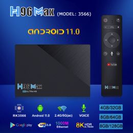 H96 MAX 3566 Android 11 TV Box DDR4 8GB RAM 128GB ROM RK3566 8K BT Voice Control 5G Dual WIFI 1000M Lan 4K Youtube Media Player