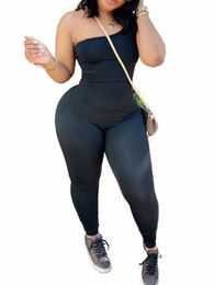 lw Plus Size One Shoulder Sleevel Skinny Stretchy Jumpsuit Women Backl Sexy Summer Black Body Suit Playsuit 231L#