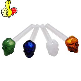 Wholesale Quality Pyrex Smoking Oil Burner Pipe Bubbler Thick Heady Colourful 3D Skull Shape 5.5inch Glass hand Straw Tube nail Pipes