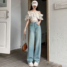 Ljusfärgade jeans för Womens Spring/Summer New Design Trendy och Loose High Maist Slimming and Drooping Casual Wide Ben Straight Ben Pants