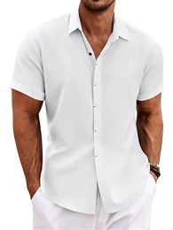 2023bestselling camicia da spiaggia da uomo camicia di lino retrò di lussuoso top da uomo solido casual estate a maniche corte per uomini di grandi dimensioni