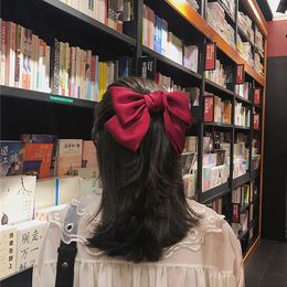 Women Hairpins Solid Color Elegant Large Cloth Bow Hairpins Girl Popular Hair Clip Sweet Two-Layer Satin Hairgrip Accessories