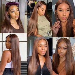 32" #4 Chocolate Brown Bundles With Closure Frontal Ombre Coloured Bone Straight Hair Bundles With 4x4 Transparent Lace Closure