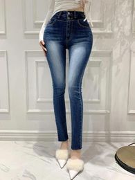 Women's Jeans Spring Summer Vintage Blue Pencil White Grey High Waist Slim Mom's Denim Ankle-length Pant Versatile Trend