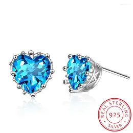 Stud Earrings Heart Shape Earrring Blue Zirconia CZ 925 Silver Needle Party Wedding For Women Love Fine Jewellery