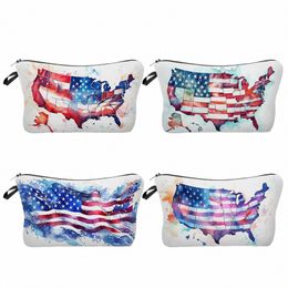 fi American Flag Printed Women's Cosmetic Bags Casual Makeup Bags Portable Travel Toiletry Bags Ladies Student Pencil Case t6P8#