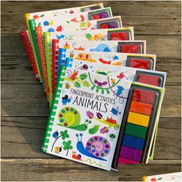 Drawing Painting Supplies Children Fingerprinting Books With Rubber Stamps Ink Pad Kids Activities Doodling Book Animal Garden Garten Dhnk7