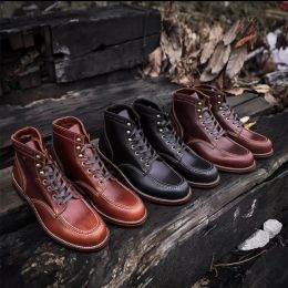 New Autumn Winter High Quality Men Shoes Vintage British Handmade Cow Leather Ankle Boots Tooling Desert Motorcycle Boots