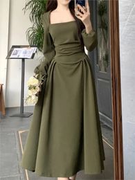 Vintage Casual ALine Midi Party Dresse Autumn Elegant Solid Evening Club Long Dress Female Fashion Chic Vestidos Robe 240319