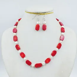 Necklace Earrings Set Natural Coral/pearl Necklace/earring 46CM