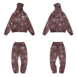 24ss USA Men Women Letter Puff Print Allover Web Print Tracksuit Outdoor Set Hooded Sweatshirt Pants Hoodie Joggers Trousers Casual Suit Sold Separately 0330