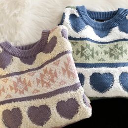Ugly Christmas Sweater Women Knitted Sweater Men Harajuku Heart-shape Pattern Knitted Pullover Vintage O-Neck Winter Sweaters