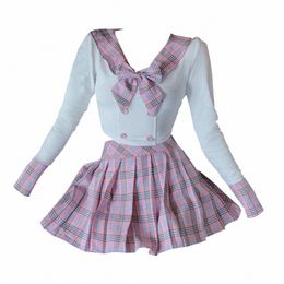 2022 School Sailor Suit Tempting Tight College Style Blouse Uniform High-Waisted Pleated Top Skirt for Women Girls Pleated Skirt X4mQ#