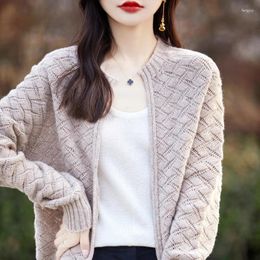 Women's Knits 2024 Spring Women Pure Wool Cardigans Ladies Hollow Out Loose Cardigan Solid Color Knitted Sweater Fashion Girl Jacket