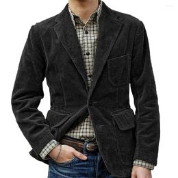 Men's Jackets Vintage Corduroy Suit Jacket For Men Slim-fit Button-up Business Coat Work Jacket.