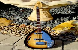 4 Strings Tobacco Sunburst Tear Drop Vox Phantom Electric Bass Guitar Semi Hollow Body Single F hole Large Block Inlay Nickel H5272393