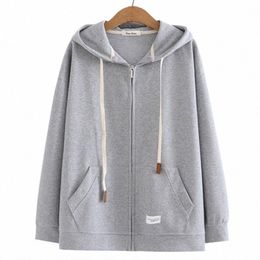 2022 Autumn Women Clothing Plus Size Hoodie LOOSE Labelling Solid Color Hooded Sweatshirt Casual Lg Sleeve Zipper Tops o8pC#