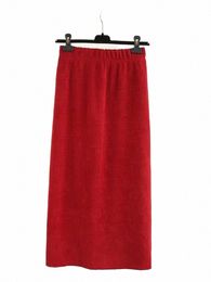 plus Size Women's Straight Skirt Elasticated Waist And Calf-Length Skirt High Quality Corduroy Fabric Spring Skirt With Open Hem y3lh#