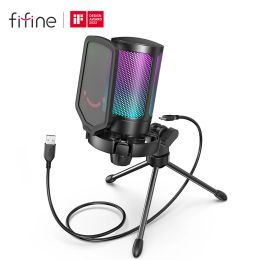 FIFINE Ampligame USB Microphone for Gaming Streaming with Pop Philtre Shock Mount&Gain Control,Condenser Mic for PC/MAC -A6V