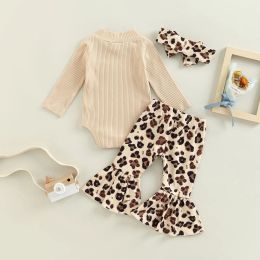 ma&baby 0-18M Newborn Infant Baby Girl Clothes Set Knit Romper Bow Floral Leopard Print Flare Pants Headband Fall Outfits D01