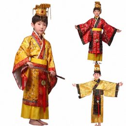 child chinese traditial hanfu dr men boys emperor king Stage red Clothing children s tang suit kids robe+hat sets s1NM#