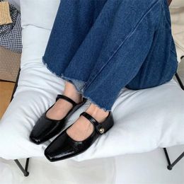 Casual Shoes Low Heel Elegant Square Toe For Woman 2024 Women's Summer Footwear Gothic Black Mary Jane Japanese Style Lolita Spring E A