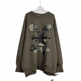 autumn Winter Rabbit Embroidery Plus Size Sweatshirts Lg Sleeve O-neck Retro New Sweatshirts Korean Street Cool New in Hoodies j2tW#