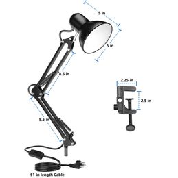 Table Lamp with Clamp, Folding Swing Arm Lamp School Desk Lamps with E27/E26 Blub, for Home/Office/Study/UV LED Nail Gel Lights