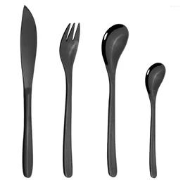 Flatware Sets 4Pcs Black Dinnerware Set 304 Stainless Steel Cutlery Home Fork Spoon Knife Dinner Silverware Drop