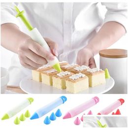 Cake Tools Sile Food Write Pen Chocolate Decorating Mould Cream Icing Pi Pastry Kitchen Accessories With 4 Nozzles Yfa1955 Drop Deliver Otfnc