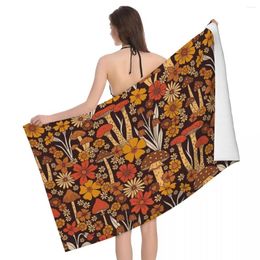 Towel Retro 1970s Brown & Orange Mushrooms Flowers 80x130cm Bath Skin-friendly For Bathroom Personalised Pattern