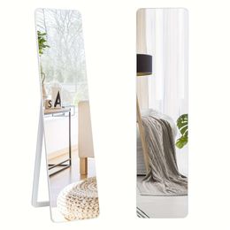 1pc Floor Wall Mounted Mirror for Bedroom Bathroom, Standing Full Length Dressing Mirror, White