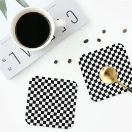 Table Mats Black And White Checkerboard Coasters Leather Placemats Non-slip Insulation Coffee Home Kitchen Dining Pads Set Of 4